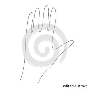 Hand in Continuous Line Drawing. Sketchy Waving Concept. Outline Simple Artwork with Editable Stroke. Vector Illustration