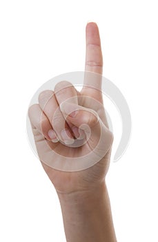hand counting with open forefinger number 1 over white background