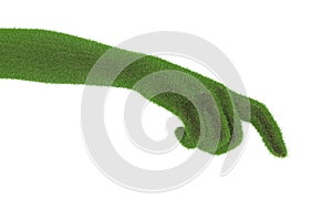 Hand cover by grass, mother nature concept. Hand reaching. empty, arm and hand. 3D rendering. full of grass or made of green field