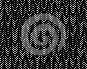 Hand crafted Black and white ethnic, geometric seamless pattern. Vector scandinavian background with brush ink zigzag. Simple