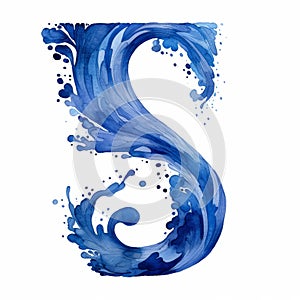 Hand Crafted Blue Abstract Water Coloring Letter S