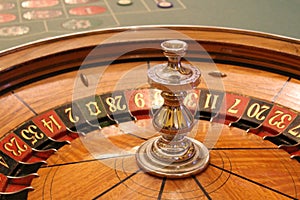 Roulette table in high stakes room of museum where the elite gambled, Canfield Casino, Saratoga Springs, New York, 2019