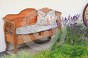 Hand crafted wooden settee, vintage style