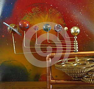 Hand crank 6 planet orrery