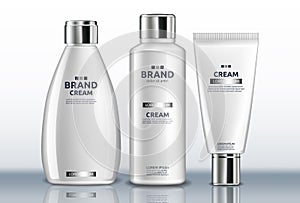 Hand cream bottles Vector realistic. Product placement mock up. Detailed 3d label designs