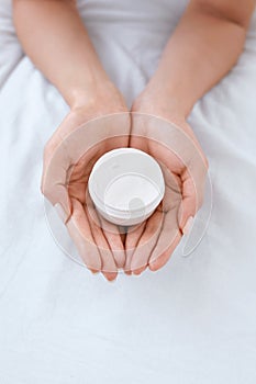 Hand With Cream. Closeup Of Woman Hands With Body Skin Lotion