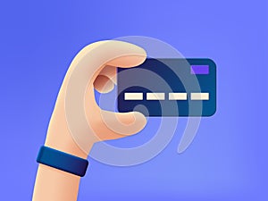 A Hand with credit card. 3d cartoon vector illustration.