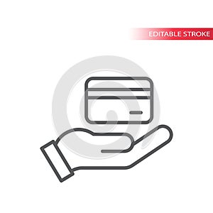 Hand and credit or debit card vector icon. Credit card payment