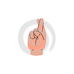 Hand with crossed fingers, vector illustration on white, flat cartoon