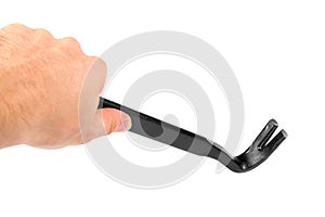 Hand with crowbar isolated on white