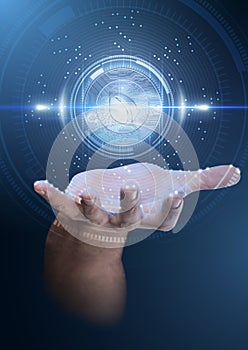 Hand With Cryptocurrency Hologram photo