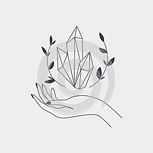 Hand and crystal tribal line style logo template