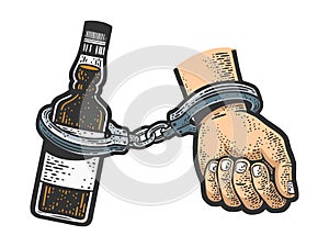 Hand cuffed to alcohol sketch raster illustration