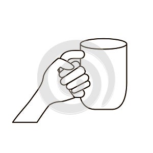 Hand with cup of coffee with white background