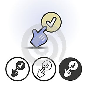 Hand cursor and checkmark icon