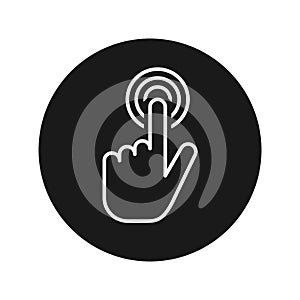 Hand cursor click icon flat black round button vector illustration