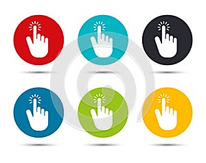 Hand cursor click icon flat round button set illustration design