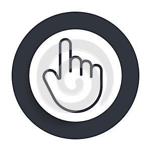 Hand cursor click icon flat vector round button clean black and white design concept isolated illustration