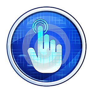 Hand cursor click icon futuristic blue round button vector illustration