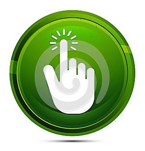 Hand cursor click icon glassy green round button illustration