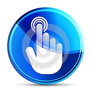 Hand cursor click icon glassy vibrant sky blue round button illustration