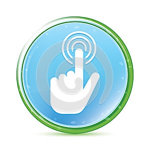 Hand cursor click icon natural aqua cyan blue round button