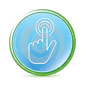 Hand cursor click icon natural aqua cyan blue round button