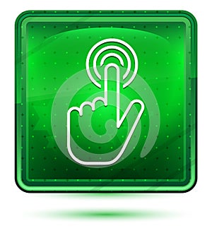 Hand cursor click icon neon light green square button