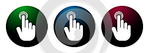 Hand cursor click icon night surface round button set illustration