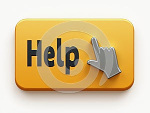 Hand cursor clicking orange help button on white background
