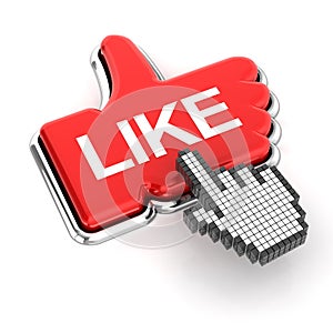 Hand cursor clicking a red like button