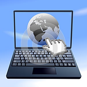 Hand cursor clicks internet world sky computer