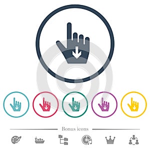 Hand cursor down solid flat color icons in round outlines