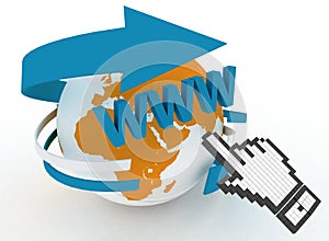 Hand cursor and earth globe