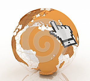 Hand cursor and earth globe