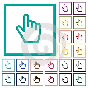 Hand cursor flat color icons with quadrant frames