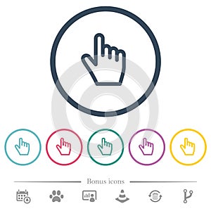 Hand cursor flat color icons in round outlines