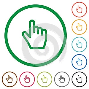 Hand cursor flat icons with outlines