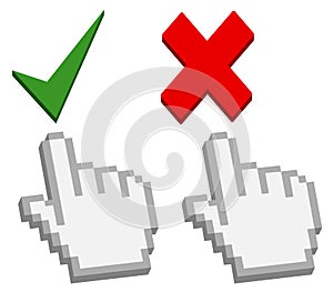 Hand cursor on good and bad button