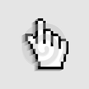 Hand cursor icon. Finger - pointer of mouse. Pixel icon in form hand cursor for click in web, computer and internet. Graphic