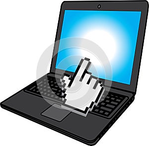 Hand cursor on laptop screen