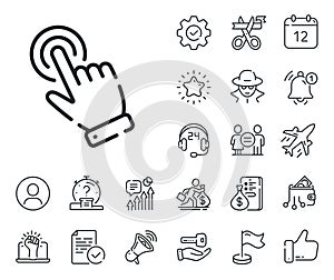 Hand cursor line icon. Click action sign. Salaryman, gender equality and alert bell. Vector