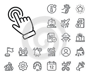 Hand cursor line icon. Click action sign. Salaryman, gender equality and alert bell. Vector