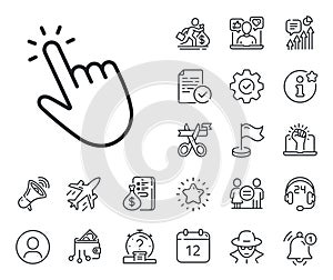 Hand cursor line icon. Click action sign. Salaryman, gender equality and alert bell. Vector