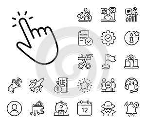 Hand cursor line icon. Click action sign. Salaryman, gender equality and alert bell. Vector photo