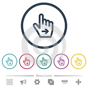 Hand cursor right outline flat color icons in round outlines