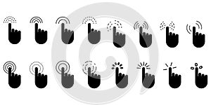 Hand cursor set. Hand click icon. Click here web button sign. Vector mouse pointer symbol. Stock image