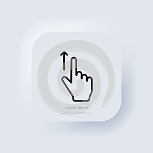 Hand cursor swipe up icon. Elements for mobile concepts and web apps. Neumorphic UI UX white user interface web button.