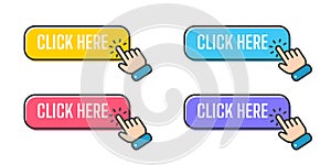 Hand cursor vector icon with blue click button. Click here for links to websites