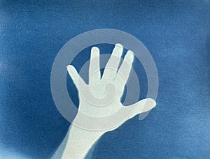 Hand cyanotype blue print. Abstract illustration